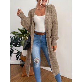 Fashionable Women's Fleece long coat, elegant Women's versatile cardigan, double pocket solid color long sleeved autumn and winter style