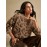 Elegant Leopard Print Pearl-Adorned Sweater Jacket - Luxurious Pearl-Accented Collar & Sleeve Trim, High Elasticity Round Neck Blazer for All-Season Wear, Semi-Sheer Warm Coat (Hand Wash/Dry Clean) - Pearl-Decorated Blazer