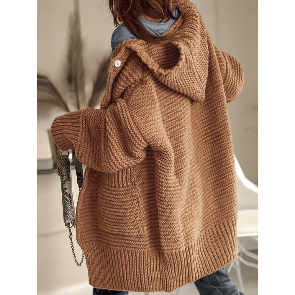 Women'S Elegant Button-Up Cardigan with Pockets - Solid Color Beige Open Front Sweater for Fall/Winter, Long Sleeve Cozy Warmth, Versatile Layering Piece, Cozy Fall Apparel, Classic Collar Design, Durable Fabric