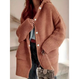 Women'S Elegant Button-Up Cardigan with Pockets - Solid Color Beige Open Front Sweater for Fall/Winter, Long Sleeve Cozy Warmth, Versatile Layering Piece, Cozy Fall Apparel, Classic Collar Design, Durable Fabric