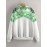 Women's 3D All-Over Floral Full-Zip Hooded Jacket - Green & Black Botanical Print Winter Coat, H-Line Silhouette Long Sleeve Zip-Up Hoodie, Machine Washable Outerwear for Fall & Winter Layering (Casual to Dressy)