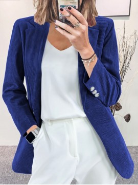 Plus Size, Plus Size Women's Corduroy Blazer Jacket - Elegant /Notch Collar Slim-Fit Cardigan, Solid Color Casual Professional Light Business Outerwear, Machine Washable Fall Winter Swe Coat for, Office & Commute - All Light Beige Tones Available