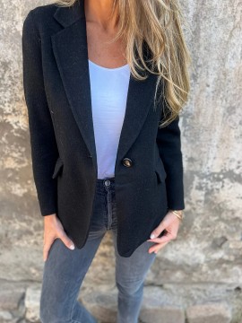 Plus Size, Women's Oversized Solid Color Tweed Lapel Jacket - Beige Brown Tailored Suit Coat with Fake Pocket, Machine Washable All-Season Casual & Formal Outerwear for Women (Large Size, Structured Fit, Button Front Closure, Relaxed Fit, Long Sleeves, Classic Collar, Versatile Casual Attire) - Elegant Tweed Fabric, Timeless Design, Suitable for Various Occasions, Easy Care, Sophisticated Look, Dress Jackets for Women Plus Size